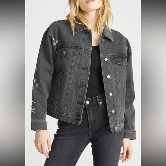 Driftwood Shooting Star Embroidered Beaded Denim Jacket In Black - Picture 2 of 6